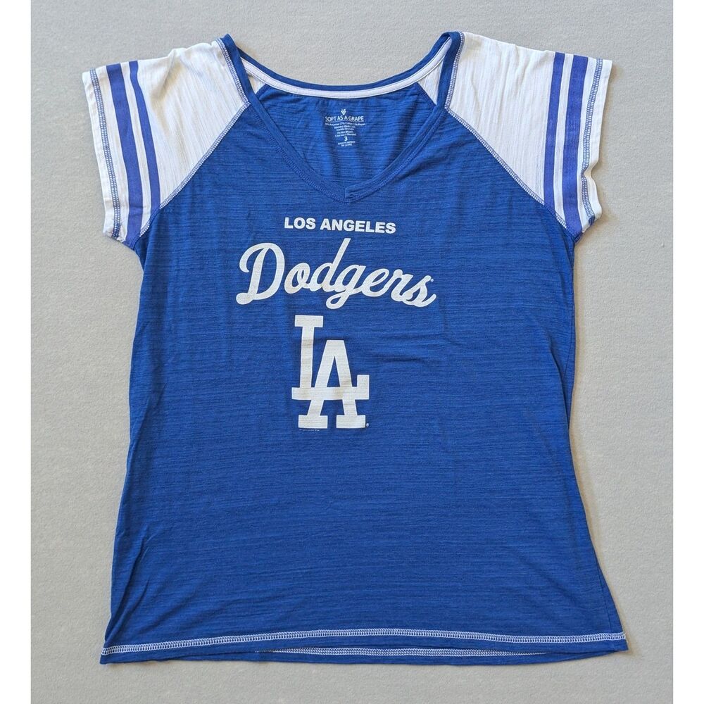 Soft As A Grape Los Angeles Dodgers 3X V-Neck T-Shirt Blue White Raglan